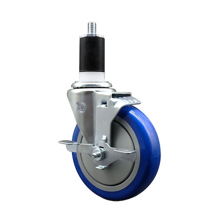 Service Caster 5'' Blue Poly Swivel 1-1/2'' Expanding Stem Caster with Brake SCC-EX20S514-PPUB-BLUE-TLB-112